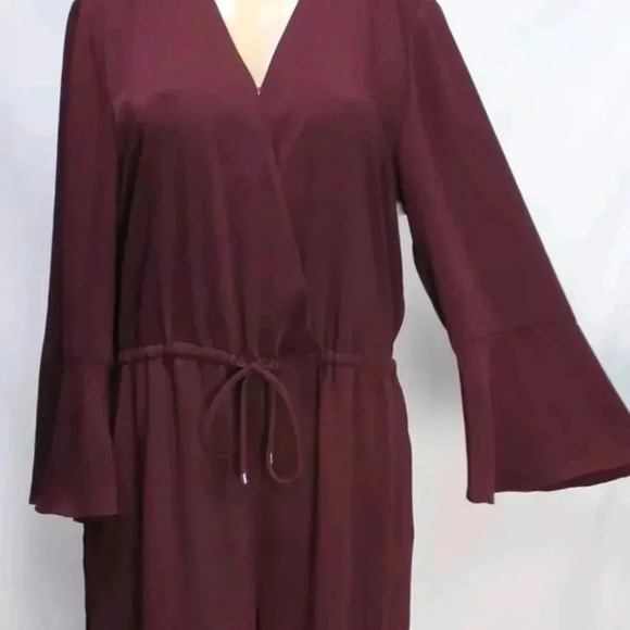 New W Tags LAUREN RALPH LAUREN BurgundyBell Sleeve V-neck Drawstring Jumpsuit 12 - Picture 4 of 14